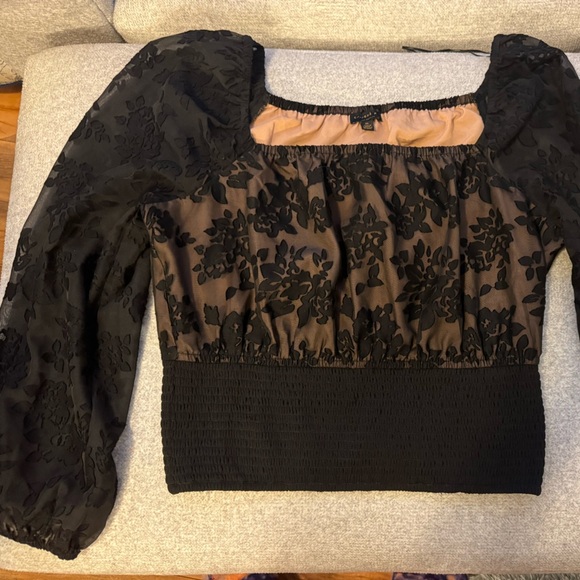 Current Air Tops - Anthropologie Current Air Black and Tan Floral Blouse